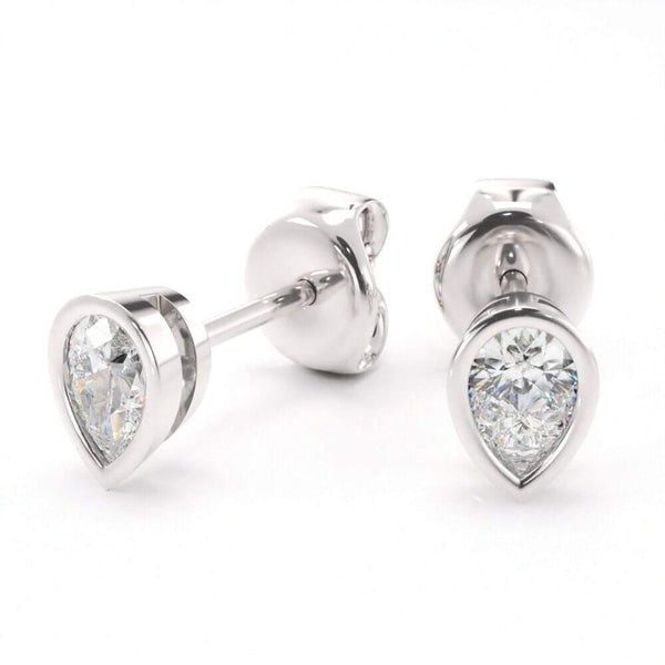 Full Bezel Set Pear Shape Diamond Stud Earrings.