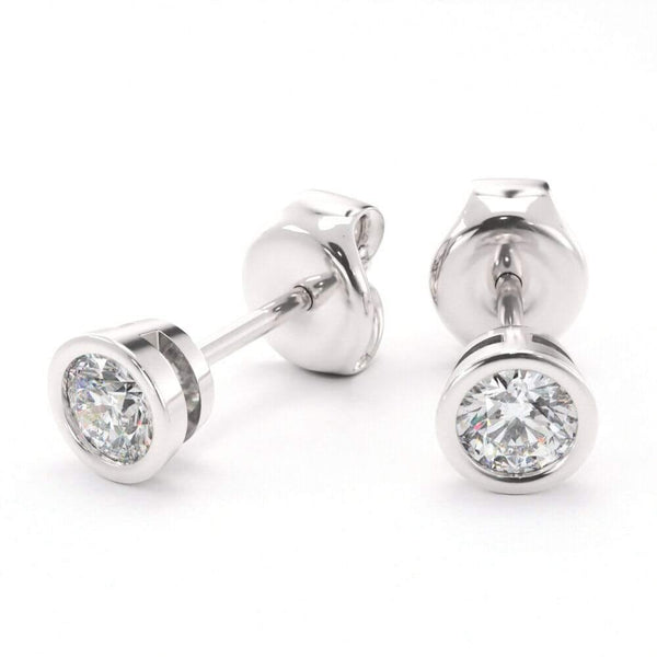 Full Bezel Set Round Brilliant Diamond Stud Earrings.